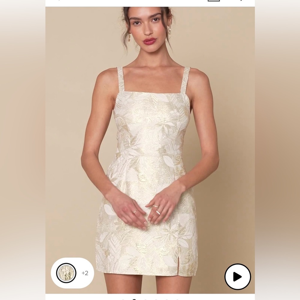 Lulus Shine for Us Cream Metallic Tropical Jacquard Mini Dress